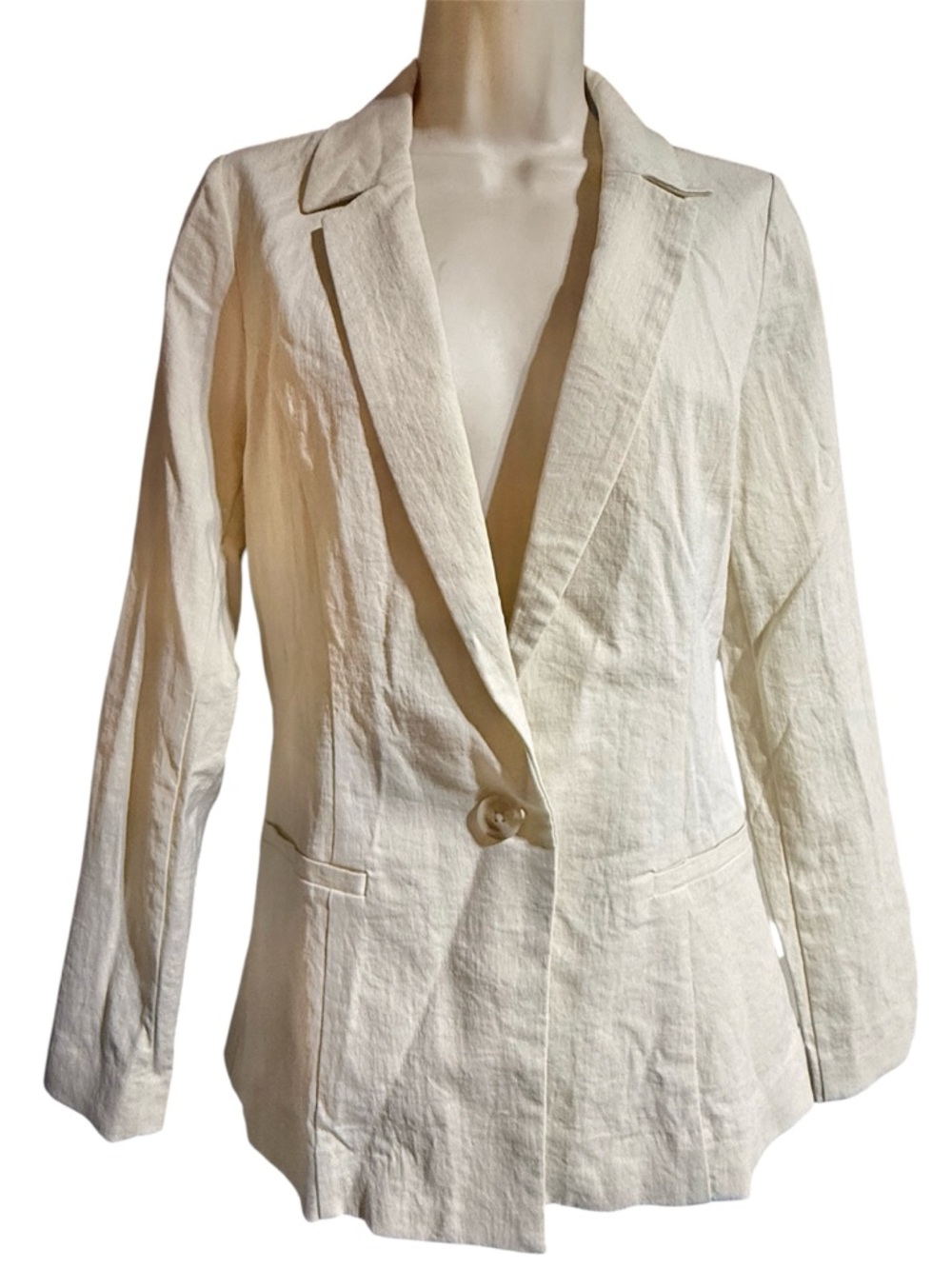 Maurices Cream Single-Button Linen-Blend Blazer suit jacket |woman size XS